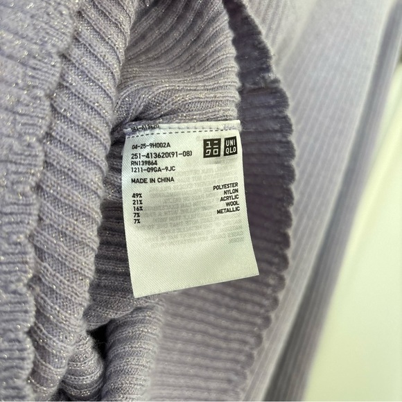 Uniqlo Ribbed Glitter High Neck LongSleeve T-Shirt Lavender Scalloped Size Small - Picture 8 of 8